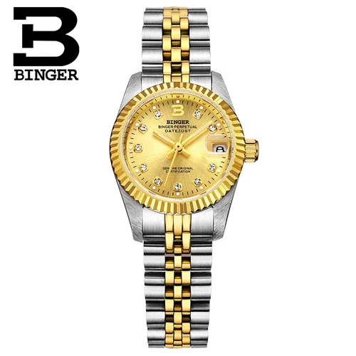 Women Gold Switzerland BINGER часы для пары Мужские автоматические механические Wo мужские s часы лучший бренд класса люкс парные наручные часы сапфир reloj hombr - Цвет: Women Gold
