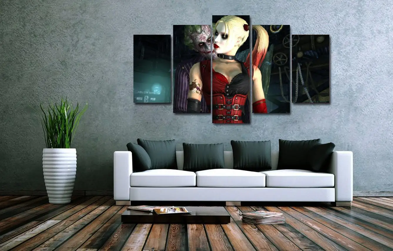 5 панелей настенное искусство отряд самоубийц Харли Квинн Джокер кино плакат