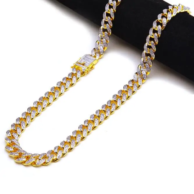 Uwin Высокое качество Полный Bling циркония тройной замок роскошное ожерелье Мода хип-хоп ожерелье s ювелирные изделия 14 мм кубинская звено цепи - Окраска металла: Double color