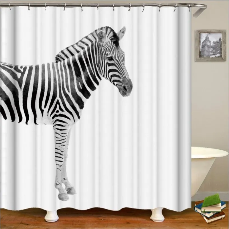 

High Quality Cartoon Print Zebra Elephant Hippo Shower Curtain Waterproof Home Bathroom Waterproof Polyester Shower Curtain