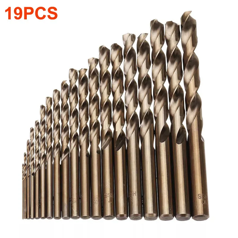 19pcs Набор сверл ALLSOME 1-10 мм/1-13 мм HSS M35 Cobalt для сверления металла, дерева, HT2194-2195 - Цвет: 19pcs