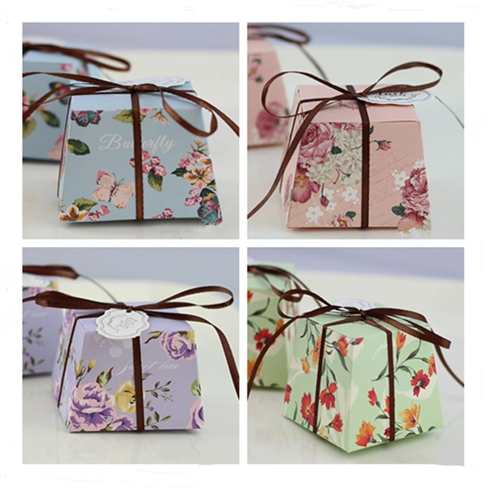 60 шт./лот выйти замуж радостным коробка трапециевидный цветочный конфет бабочка