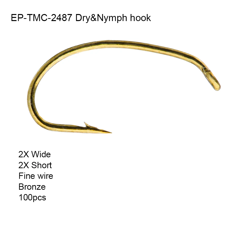 Eupheng 100 шт. EP TMC2487 крючок для сухой ловли нахлыстом мелкая проволока 2X широкий