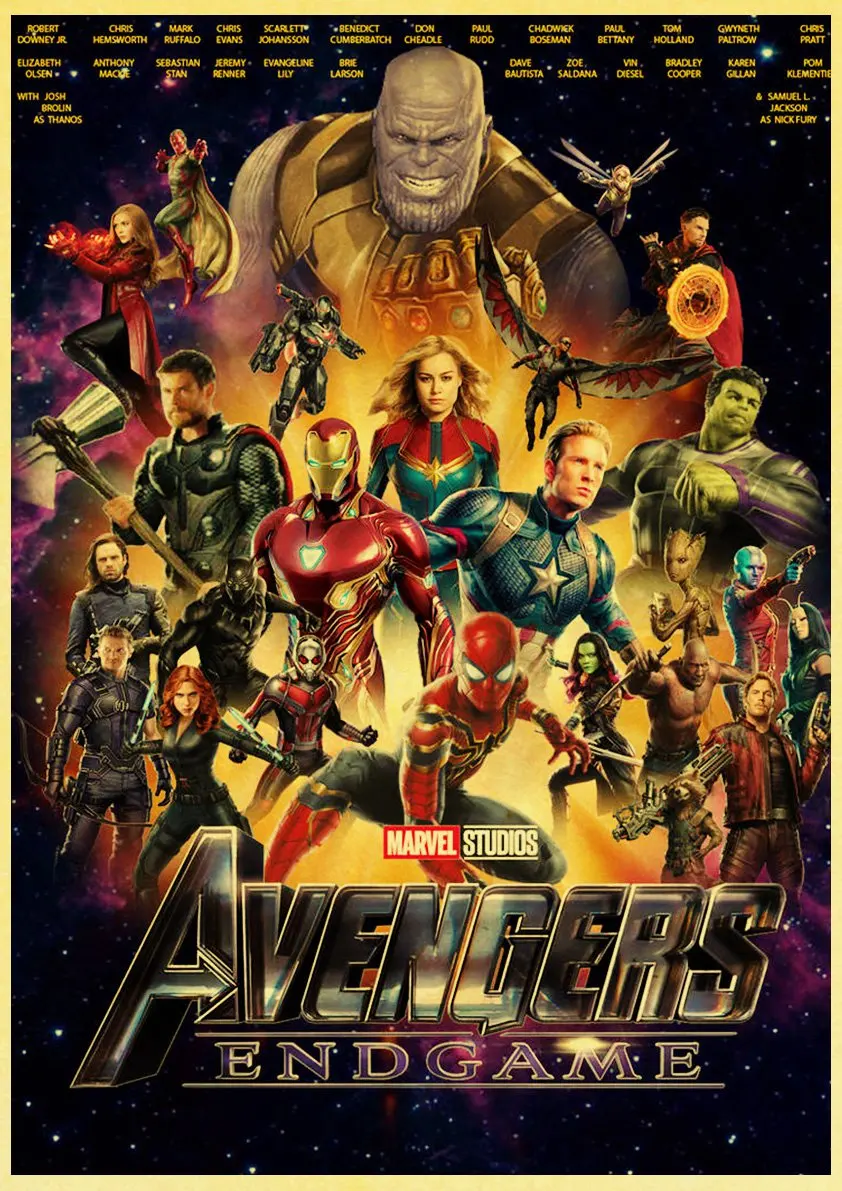 E142 Постер из крафт-бумаги с героями фильма Marvel, Мстителями, супергероями, ретро постером и принтами, наклейка на стену для кафе и комнаты, художественная живопись - Цвет: E142