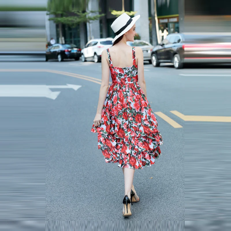 Женское бальное платье с цветочным принтом на весну и лето 2017 сексуальное