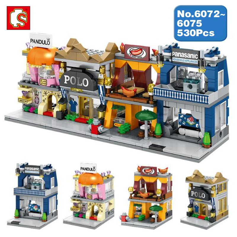 4 шт. Sembo City Street Couture хот дог ТВ магазин ювелирных изделий 3D модель DIY блоки кирпичи