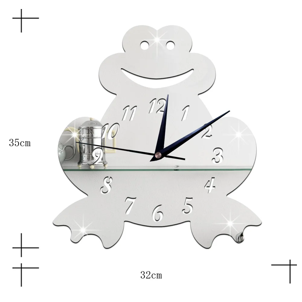 Frog Wall Clock New Arrival Digital 3D Environmental Protection Mute Children Room Cartoon Animal Mirror Sticker | Дом и сад