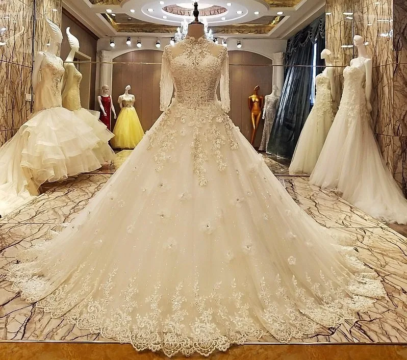 100% реальные фотографии Robe De Mariage 2018 кружева до пола Длина полный Бисер Свадебные