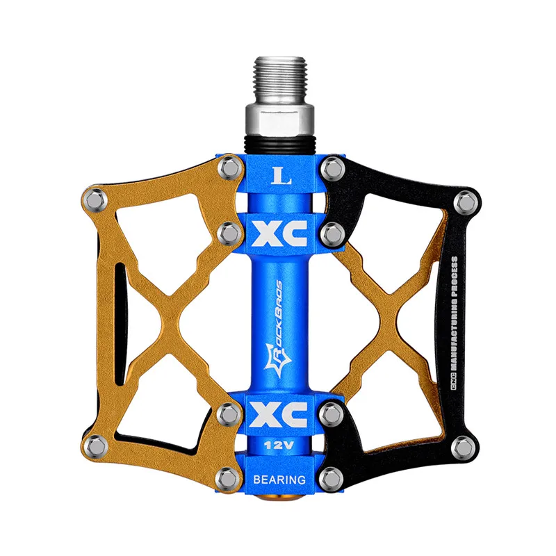 12VGold ROCKBROS Сверхлегкий анти-скольжения горные велосипедные Педали CNC алюминиевый сплав велосипедные педали, герметичный подшипник велосипед MTB плоский велосипед Запчасти - Цвет: 12VGold