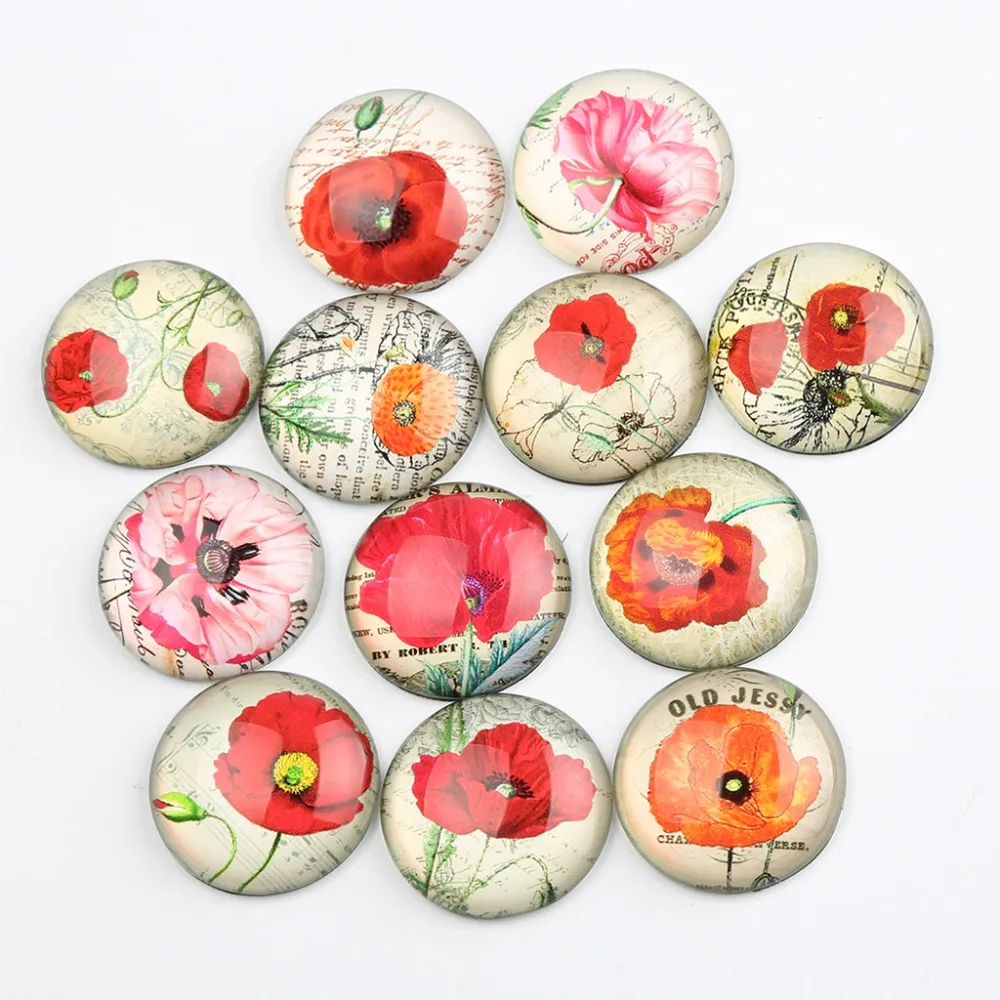 

onwear poppy flower photo round glass cabochon 25mm 30mm 20mm 18mm 14mm 12mm 10mm 8mm diy jewelry making accessories