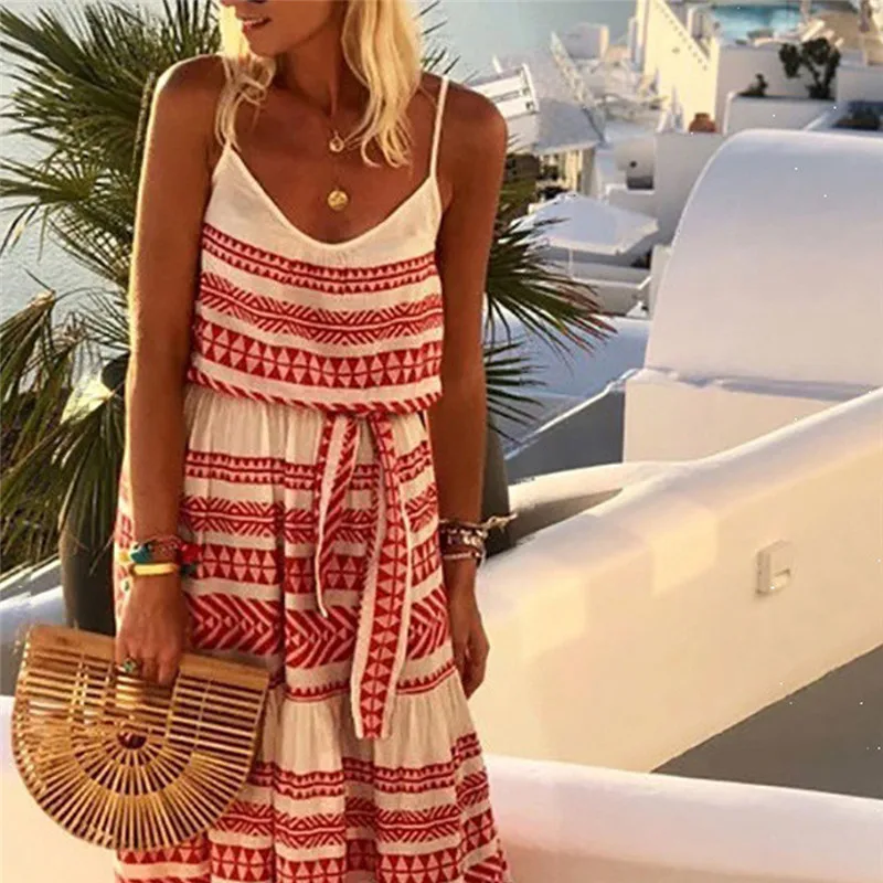 Размера плюс летнее женское платье без рукавов в богемном стиле на тонких