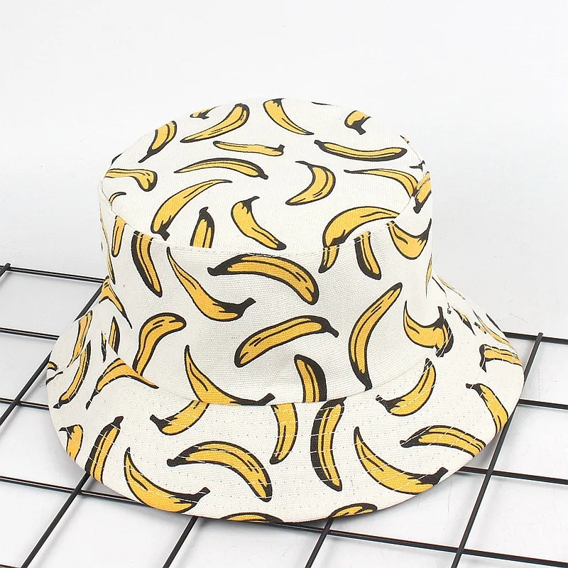 Summer 100% Cotton Bucket Hats Outdoor Unisex Casual Double Faced Wear Fisherman Caps Banana Printed Casquette | Аксессуары для