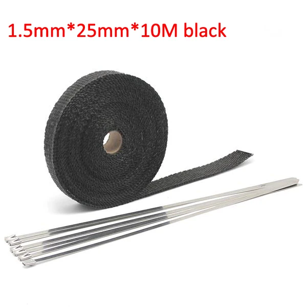 10M black Alconstar-5 м/10 м/15 м мотоцикл выхлопной тепловой ленты коллектор Теплоизоляционный коллектор рулон устойчив к нержавеющим стяжкам - Цвет: 10M black