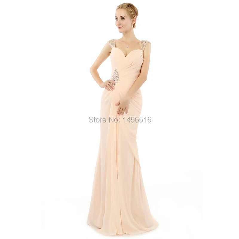 Vestidos De Festa Очаровательная Стиль оболочка Кепки рукавом из бисера Длина пола Длинные шифон особых поводов реального выпускного платья Длинные