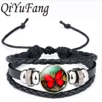 qiyufang red butterfly bracelet bangle charms art picture glass cabochon stud bracelet bangle style bracelet bangle for women