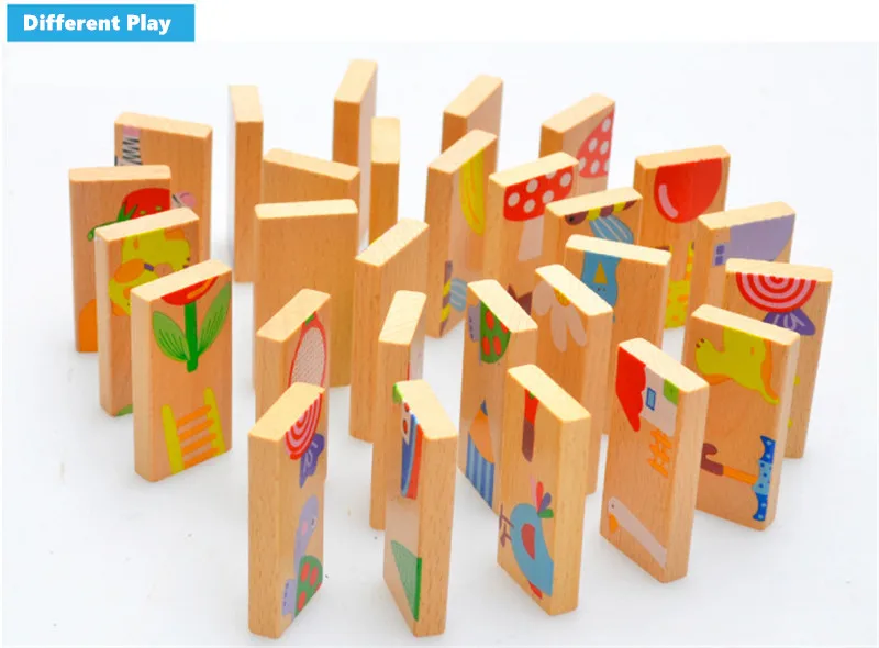 Cute 28pcs/set baby Wooden Dominoes Block Cartoon Animal Colored Jigsaw Tangram children Educational Toys for child domino game