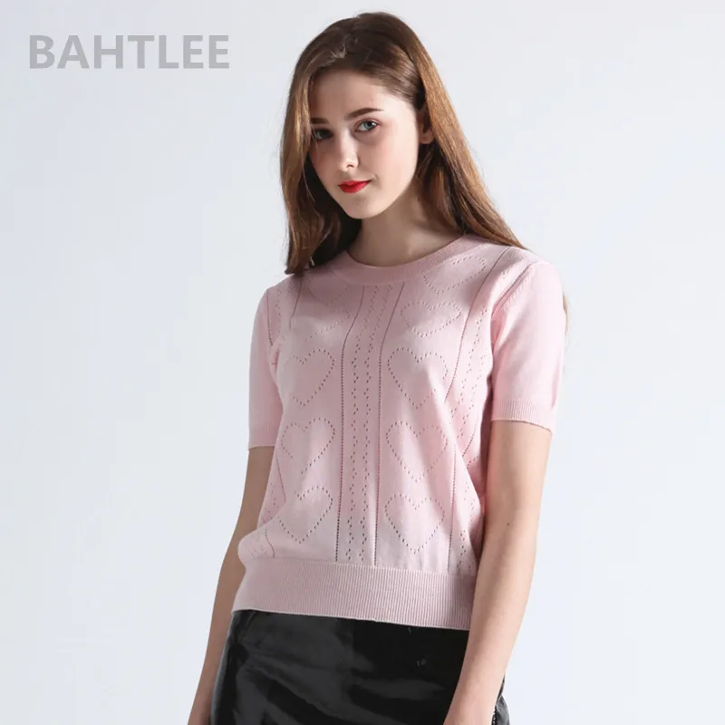 Женская летняя футболка Bahtlee джемпер с коротким рукавом вязаный пуловер свитер