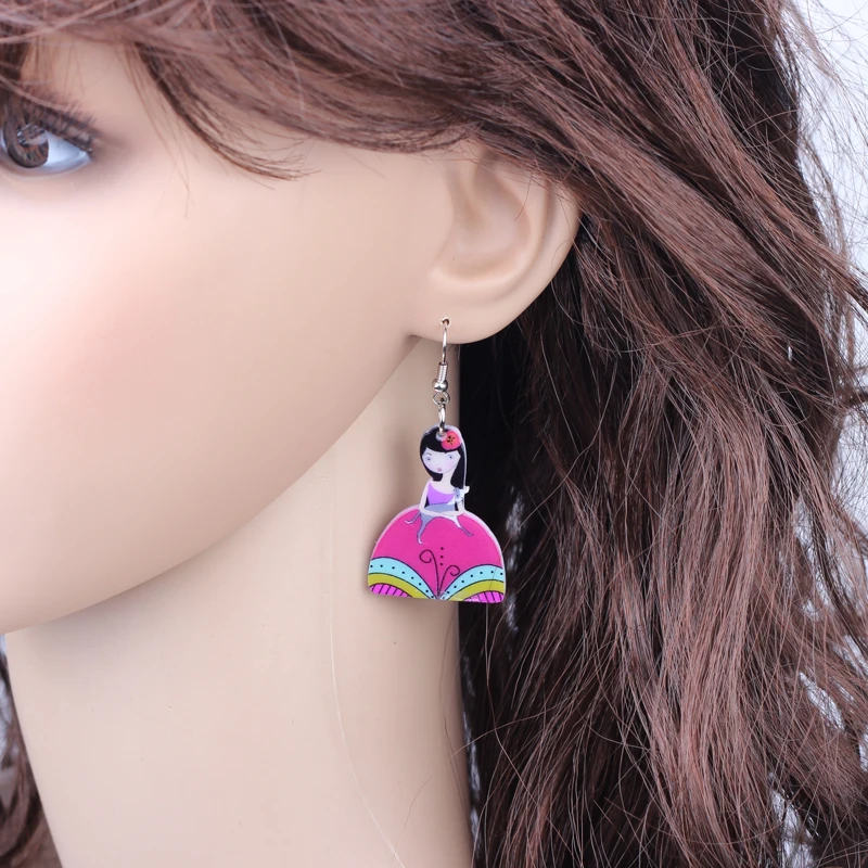 Серьги капельки Bonsny dressed angel lovely для девочек с сказочным принтом акриловые Новый