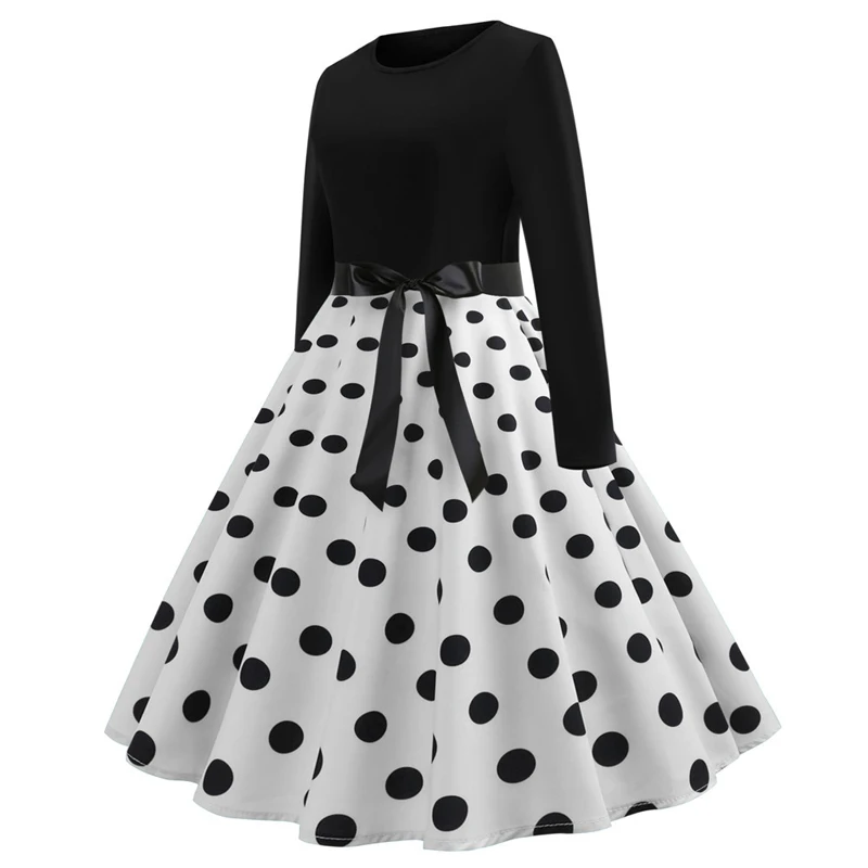 Женское вечернее платье в горошек Toppick элегантное винтажное с длинным рукавом