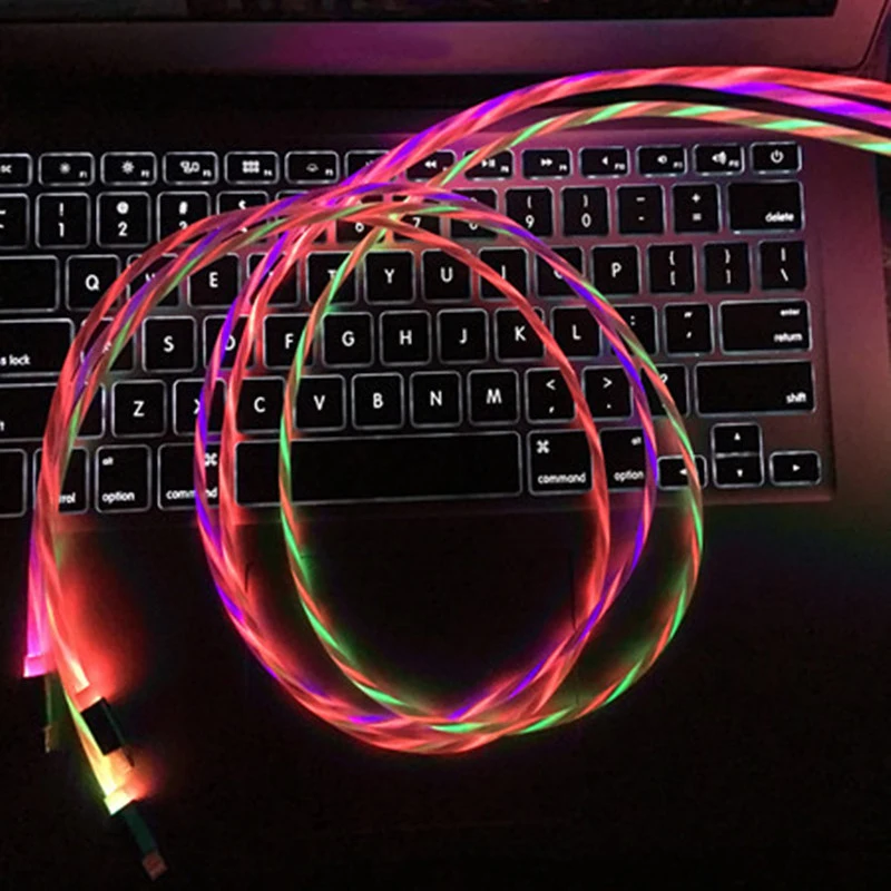 New Hot LED Glow Flowing Data USB Charger Type C/Micro USB/8 Pin Charging Cable for iPhone X Samsung Galaxy S9 S8 Charge Wire