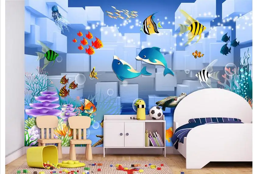 Индивидуальные 3d обои дети фрески 3 d мультфильм детская комната Подводный мир |