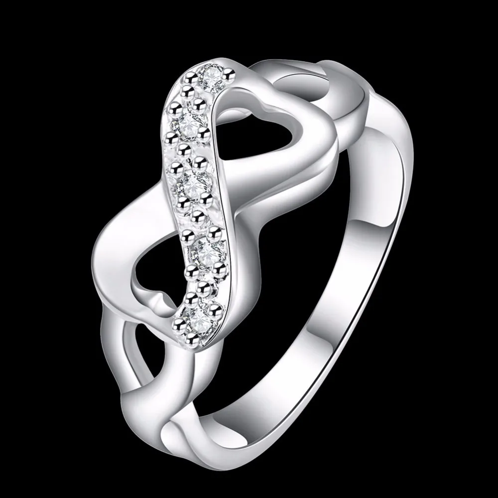Wholesale Bow Zircon Ring Inlaid Stone Infinity Rings Fashion Silver Plated Jewelry Beautiful Gifts for Ladies Cheap | Украшения и