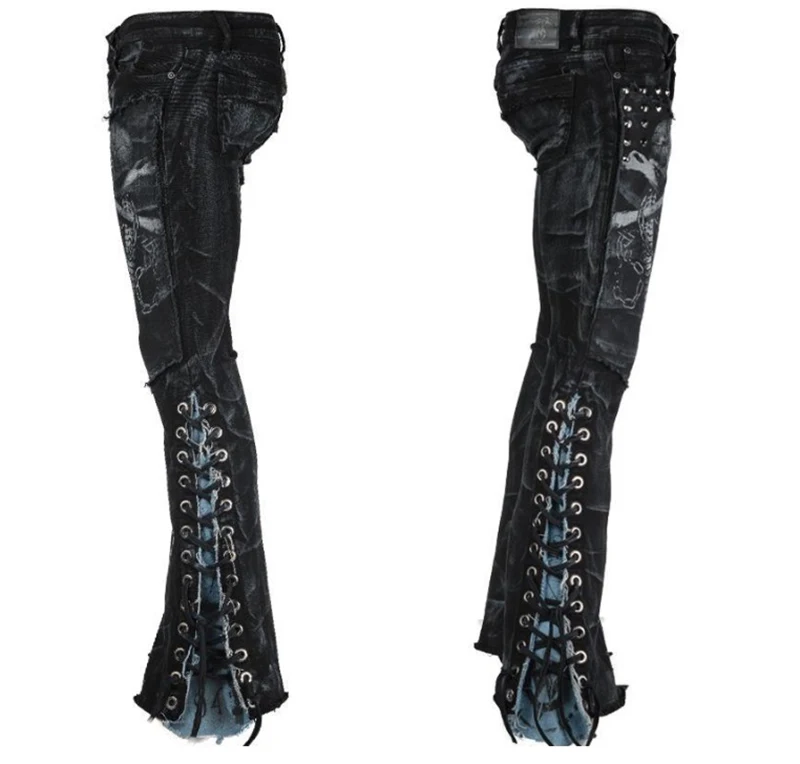Men denim black Jeans Slim ripped hole Fashion Hip hop Skinny pencil For high street wear stretch skull jeans | Мужская одежда