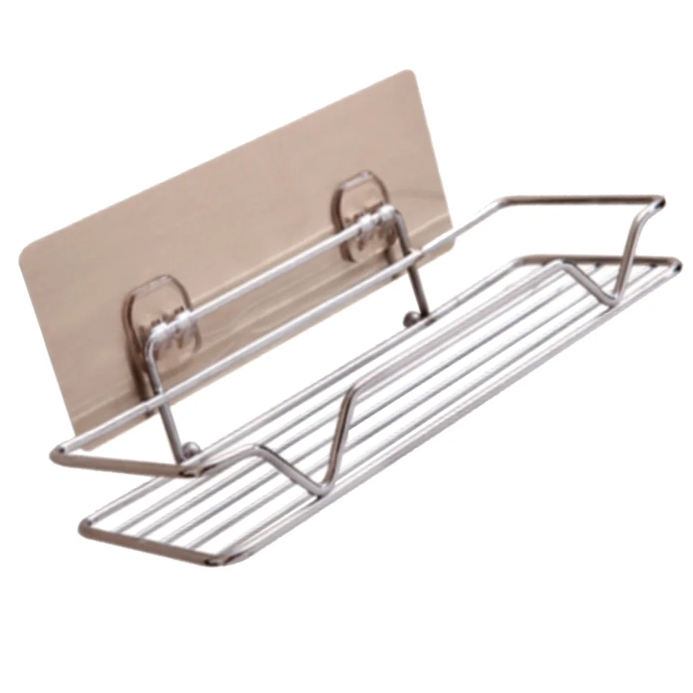 Bathroom Rack Shelf Stainless Steel Wall Mounted Adhesive Storage No Drilling Shampoo Holder Kitchen | Обустройство дома