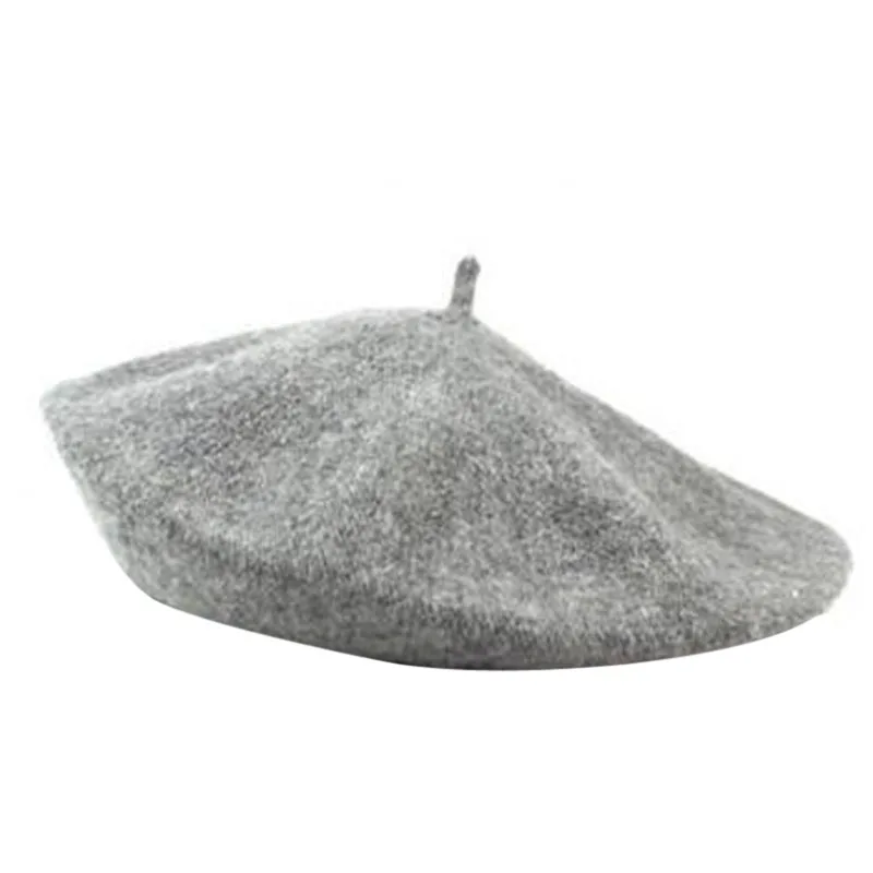 Light Grey NIBESSER Однотонный женский берет для девочек Женский французский теплый шерстяной зимний головной убор черный белый серый розовый Boinas De Mujer - Цвет: Light Grey
