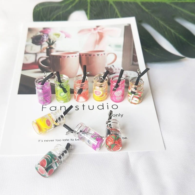 

10pcs/lot Fruit Juice Bottle Design Charms 3D Resin Fruit Drink Bottle Pendants Earring Charm Fashion Jewelry Accessories YZ336