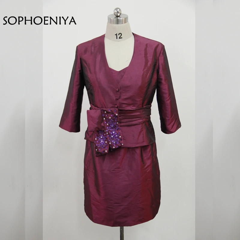 

New Arrival Taffeta Short Mother of the Bride Dresses 2021 Pleat Vestido de madrinha mother of the bride dress with Jacket