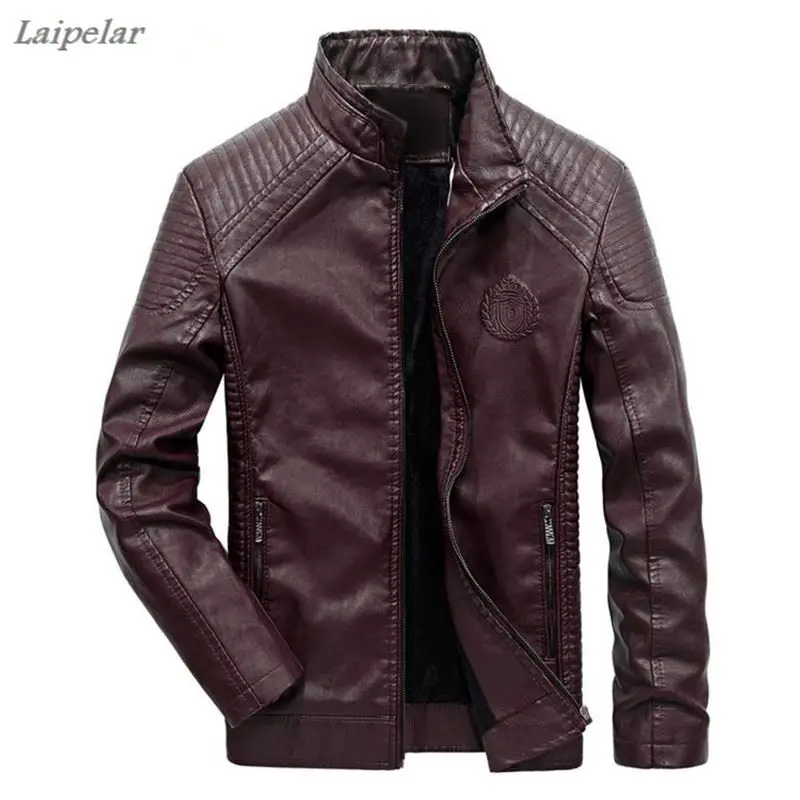 

Autumn And Winter men's leather jacket Europe and America leisure motorcycle leather jacket Plus velvet men coat Slim Windproof