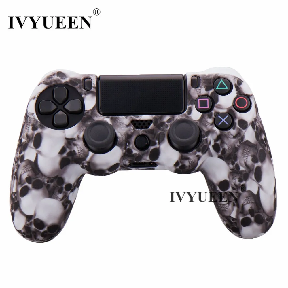 Белый IVYUEEN вода трансферная печать Череп силиконовый чехол для Play Station 4 PS4 Pro тонкий контроллер сцепление Кепки для Dualshock 4 IPad Mini - Цвет: Белый