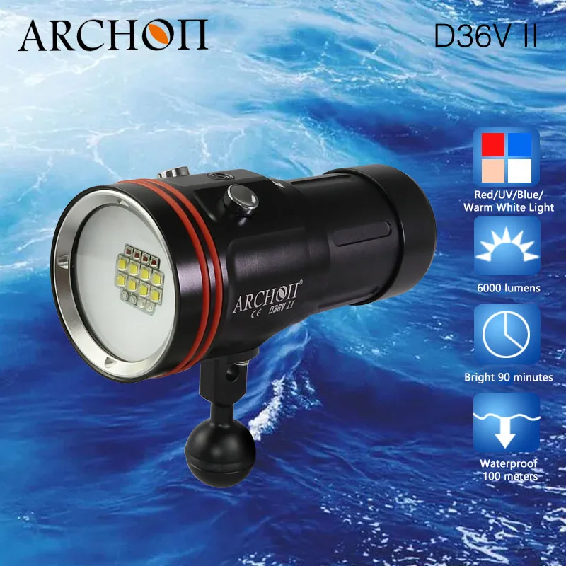 ARCHON D36V II W42VR D36VR обновленная версия W43VP 6000lm подводный видео свет Дайвинг фонарик