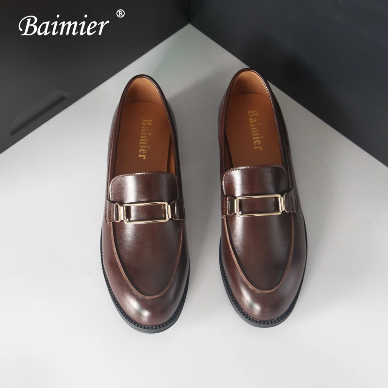 Baimier/черные женские туфли оксфорды из натуральной кожи в стиле ретро