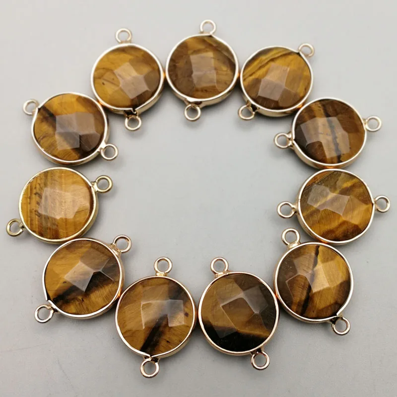 tiger eye Мода 12 шт. натуральный розовый Кристалл Камень Кулон талисман Кварц Для соединитель для браслета, ожерелья DIY Изготовление ювелирных изделий - Окраска металла: tiger eye