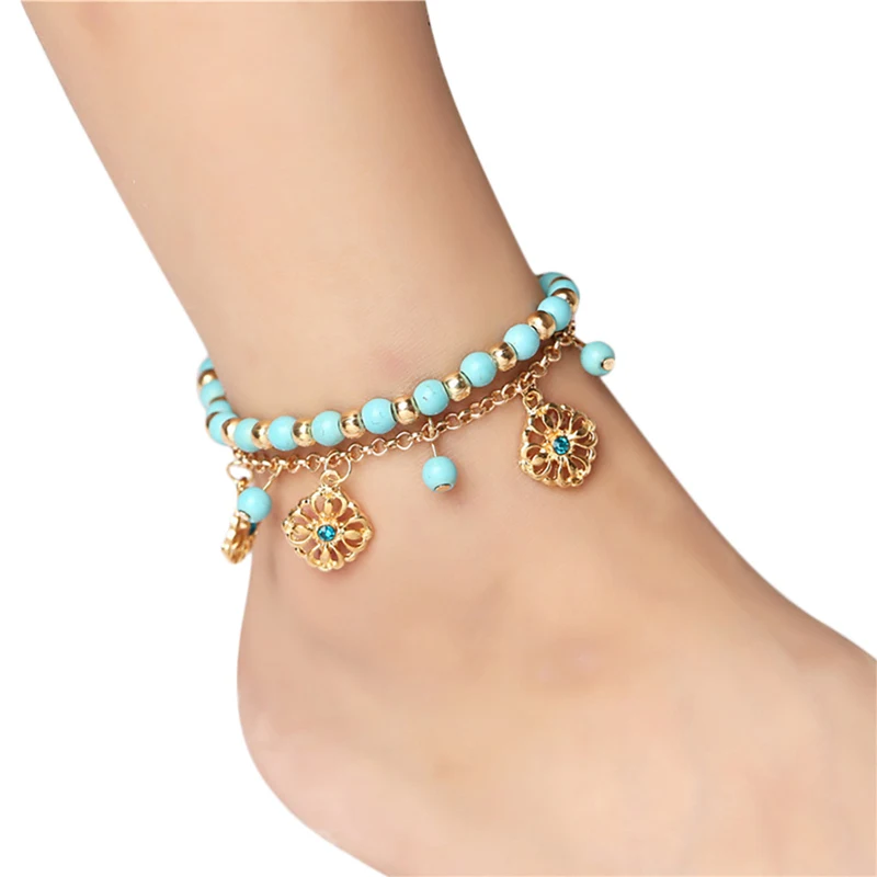 Женский многослойный браслет на щиколотке 2 шт. ручной работы для пляжа девушек с