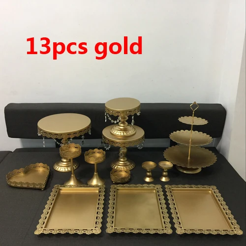 13 pcs Набор из 7-18 штук золотой торт стенд Свадебная стойка для кексов набор стеклянный купол Серебрянное ожерелье Бар инструменты для украшения торта набор форм для выпечки - Цвет: 13 pcs