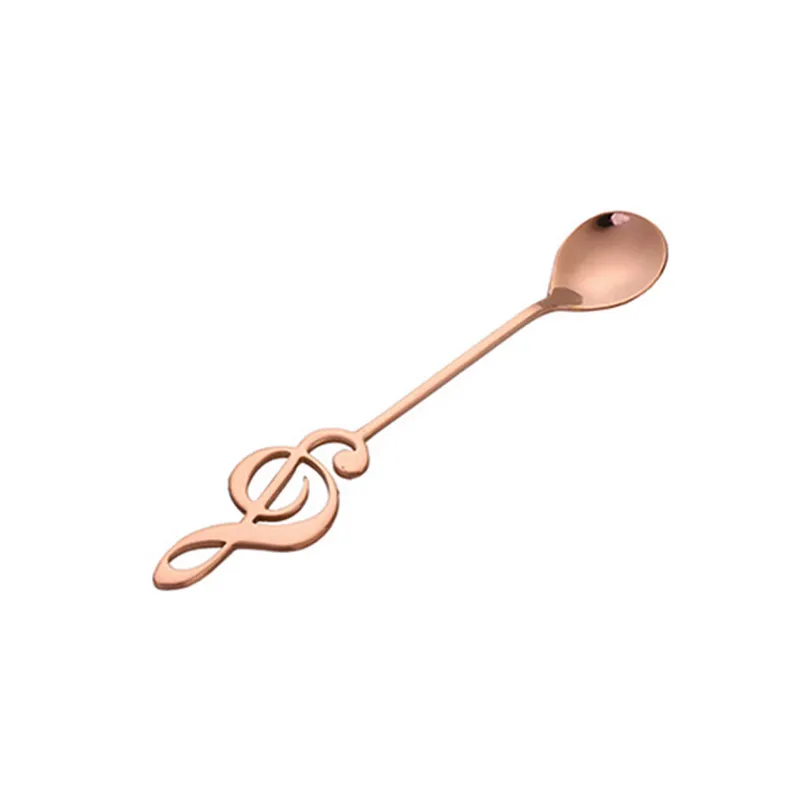 Rose gold Ложка из нержавеющей стали, кофейная ложка, форма музыкальной тематики, ложка для смешивания чая, маленькая ложка для мороженого, десерта, креативные столовые приборы - Цвет: Rose gold