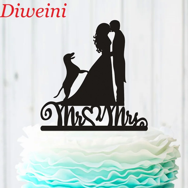 

Свадебный Топпер для торта Mr и Mrs, топпер для торта в виде собаки для невесты и жениха, украшение для торта с персонализированным силуэтом, то...