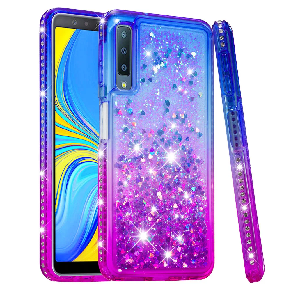 Блестящий силиконовый чехол со стразами для Samsung Galaxy A7 2018 A750 блестящий плавающий