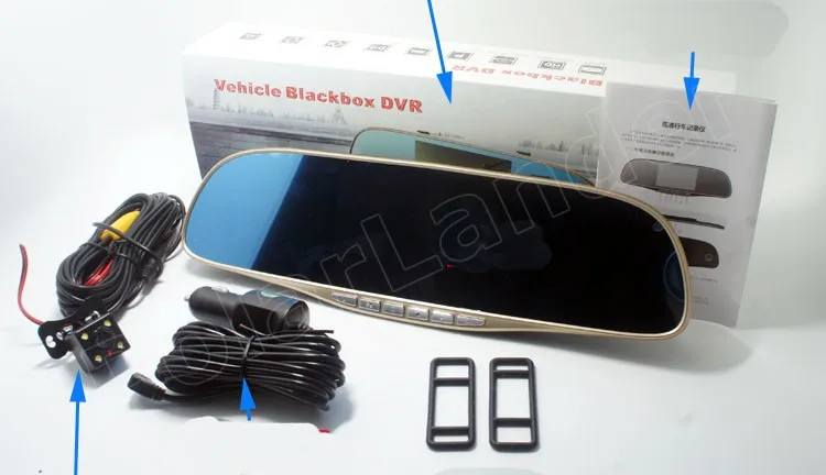 

Full 720x480 5.0 inch Car Rearview Mirror DVR with rear Camera Night Vision Daul lens Cameras free shipping