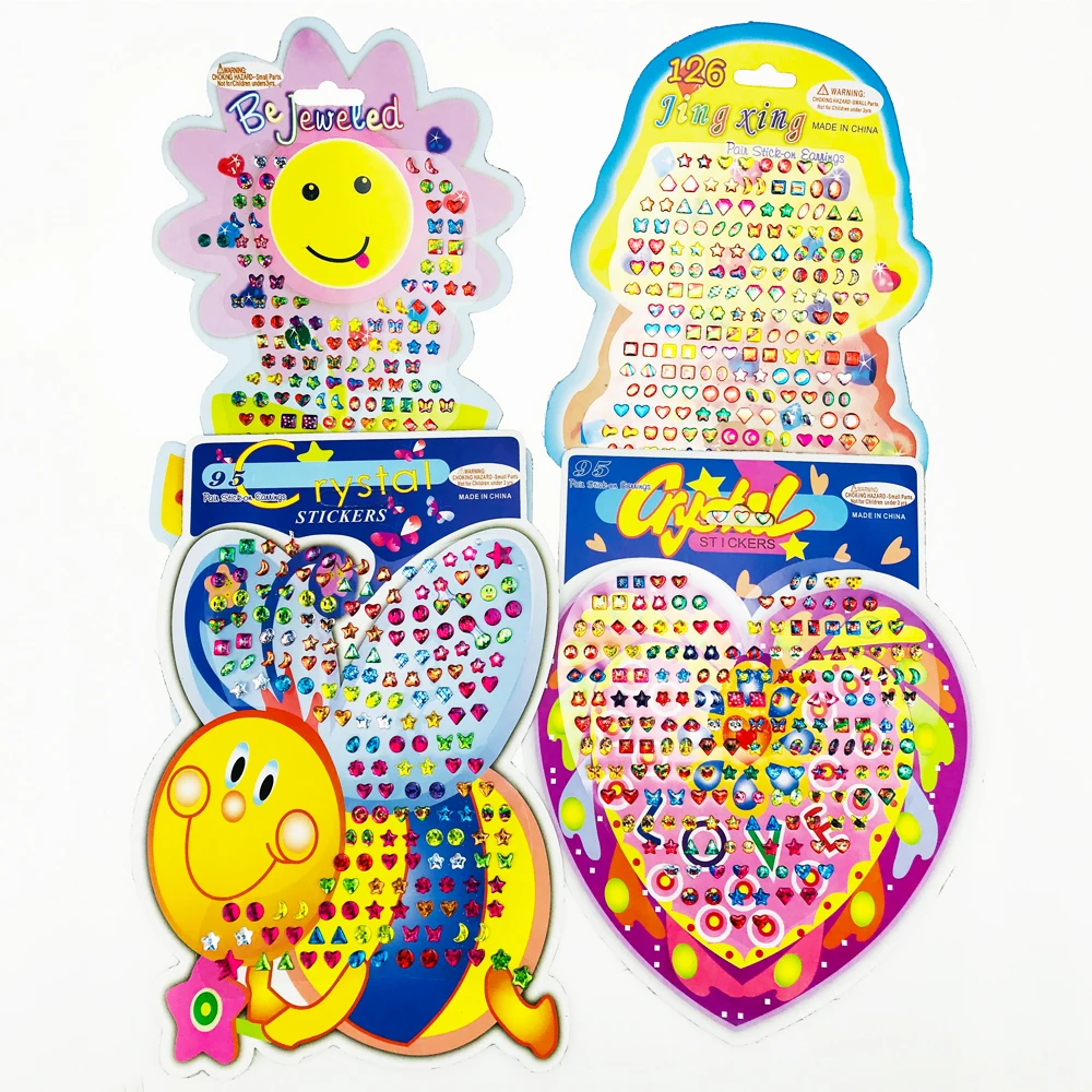 

4pcs/set Cartoon Reward Crystal Stickers Toy Wonderful Children Earring Stickers Children Gift Cartoon doodle stickers