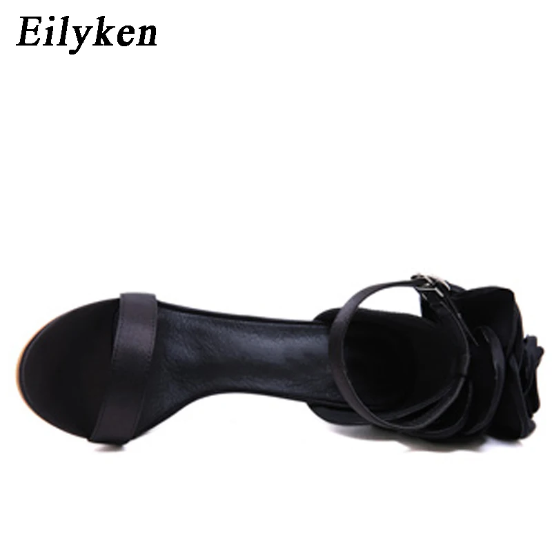Eilyken/Модные женские босоножки с цветочным принтом; босоножки на ремешке с пряжкой на высоком каблуке 10,5 см; Летняя женская обувь для вечеринок; Цвет Черный