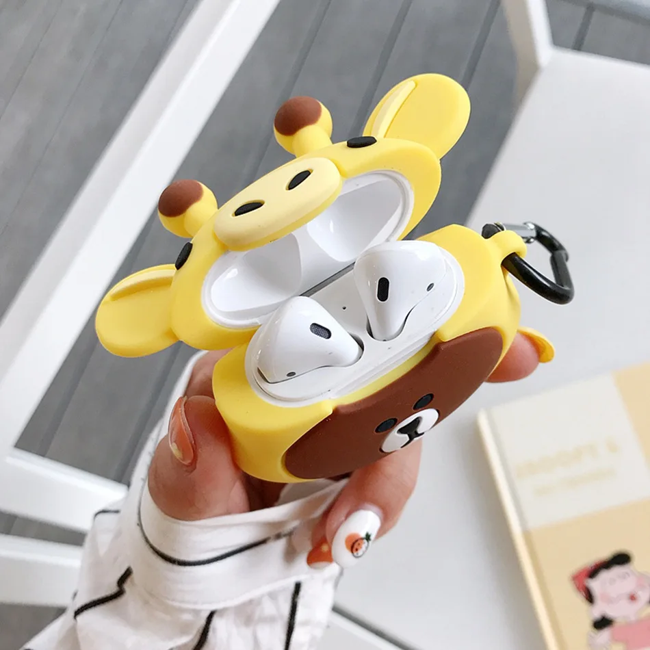 3D чехол для наушников s для AirPods, силиконовый чехол с милым мультяшным щенком для Apple Air pods 2, забавный чехол для наушников, кольцевой ремешок