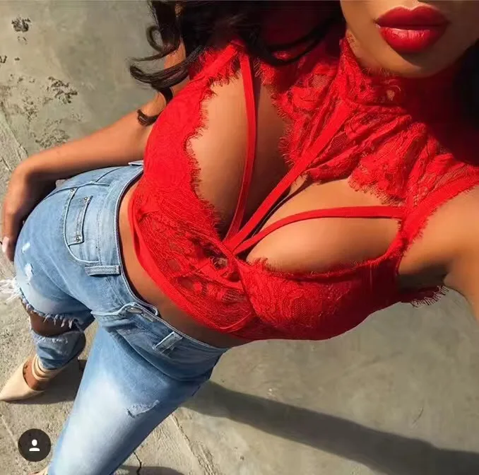 

3 Colors Spring Fashion Sexy Lace Women 's Top 2021 Black White Red Knitted Elastic Candy Color Sweet Designer Top Female