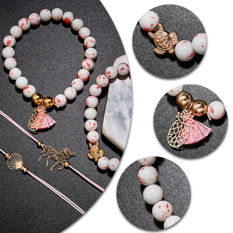 SHUANGR 4 Pcs/Set Bohemian Charm Bead Bracelet Women Tassel Bangles Gold Heart Bracelets Sets Jewelry Wedding Party Gift | Украшения и