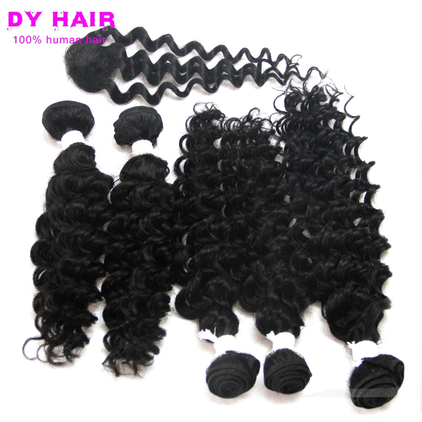 Unprocessed Virgin Jerry Loose Deep Wave Hair With Closure 5 Bundles Curly hair extension with closure |
