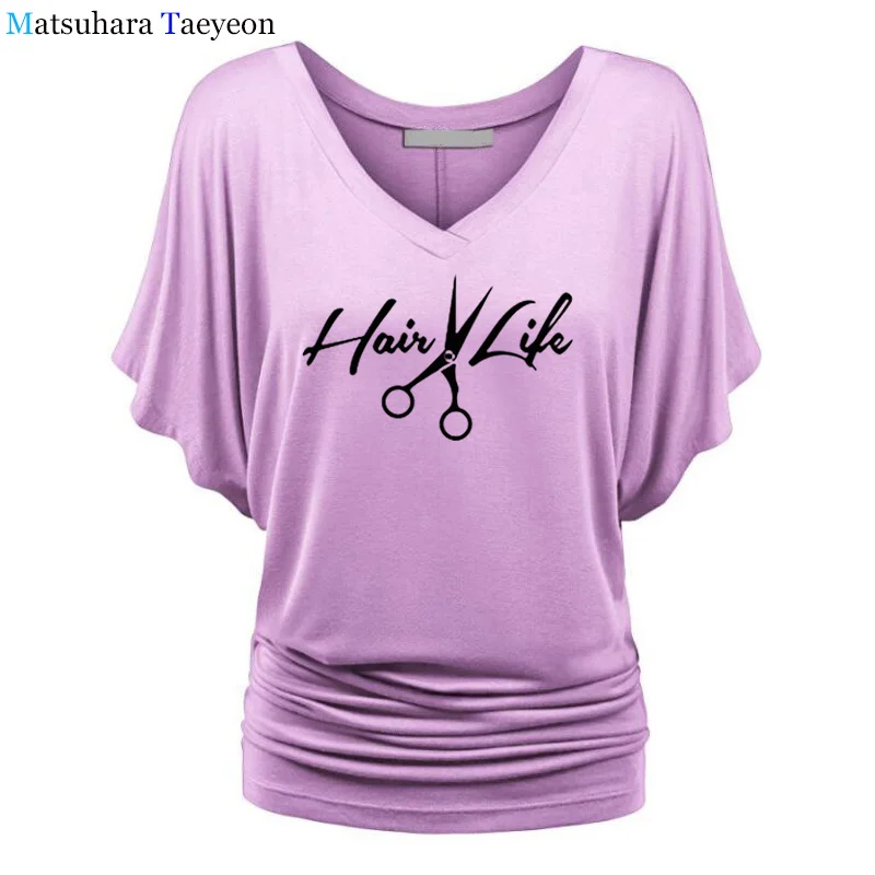 Hair Life Harajuku футболка женская с принтом летняя хлопковая с рукавом летучая мышь хип-хоп футболка с v-образным вырезом Топы Camisa t132 - Цвет: 22