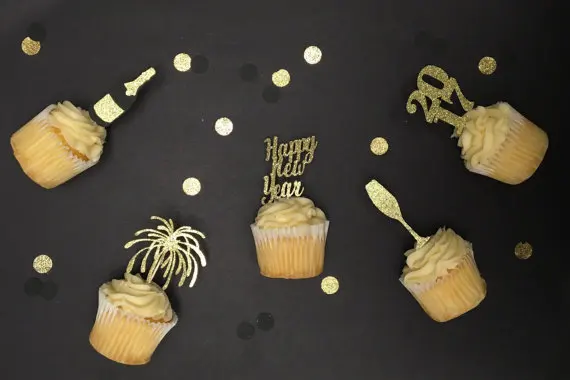 

Glitter New years eve party cupcake toppers Bridal Shower Engagement wedding Bachelorette toothpicks birthday party decor